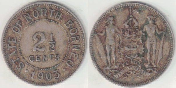 1903 H British North Borneo 2 1/2 Cents A003637
